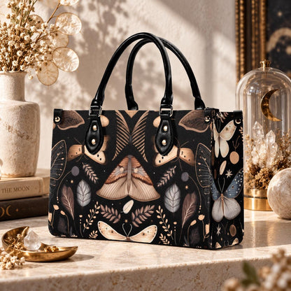 Whimsigoth Moth Print Top Handle Crossbody Bag, Botanical Butterfly Handbag