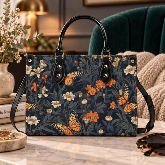 Romantic Butterfly Garden Top Handle Crossbody Bag, Botanical Floral Purse