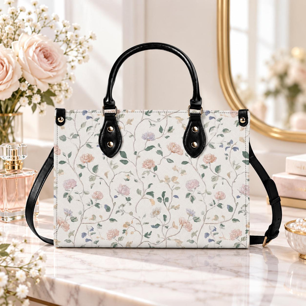 Cottage Garden Wildflower Handbag with Top Handles and Crossbody Strap