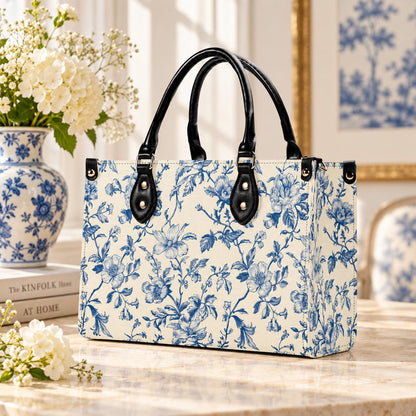 Chinoiserie Floral Vine Top Handle Crossbody Bag, Cobalt Blue Botanical Purse