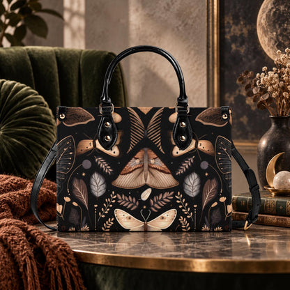 Whimsigoth Moth Print Top Handle Crossbody Bag, Botanical Butterfly Handbag