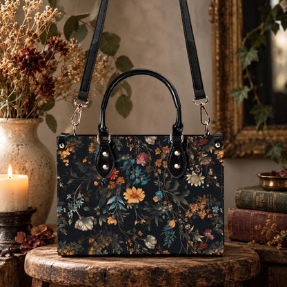 Wildflower Handbag, Dark Botanical Top Handle Crossbody Purse