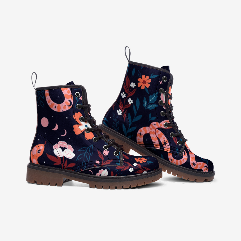 Witchy Flowers & Snakes Vegan Leather Unisex Boots