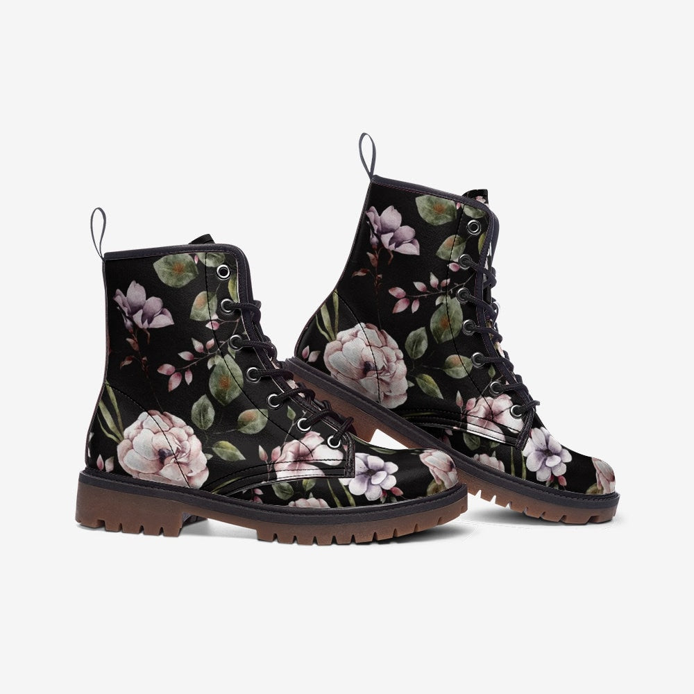 Dark Autumn Flowers Vegan Leather Unisex Boots