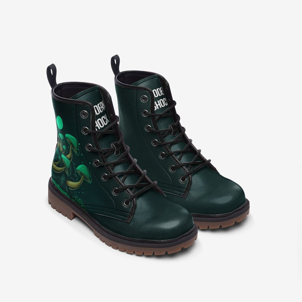 Trippy Magic Mushroom Green Vegan Leather Unisex Boots