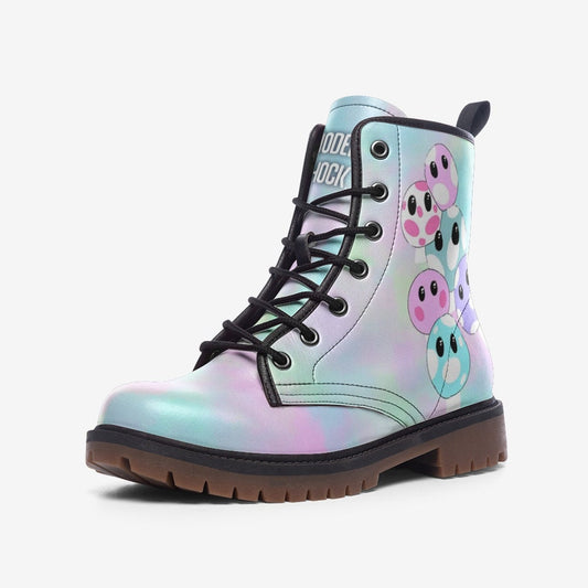 Kawaii Mushrooms Rainbow Unisex Vegan Leather Boots