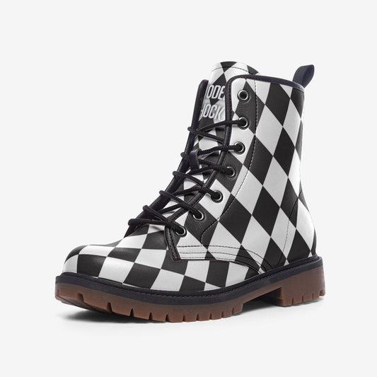 Alice Checkered Black & White Vegan Leather Unisex Boots