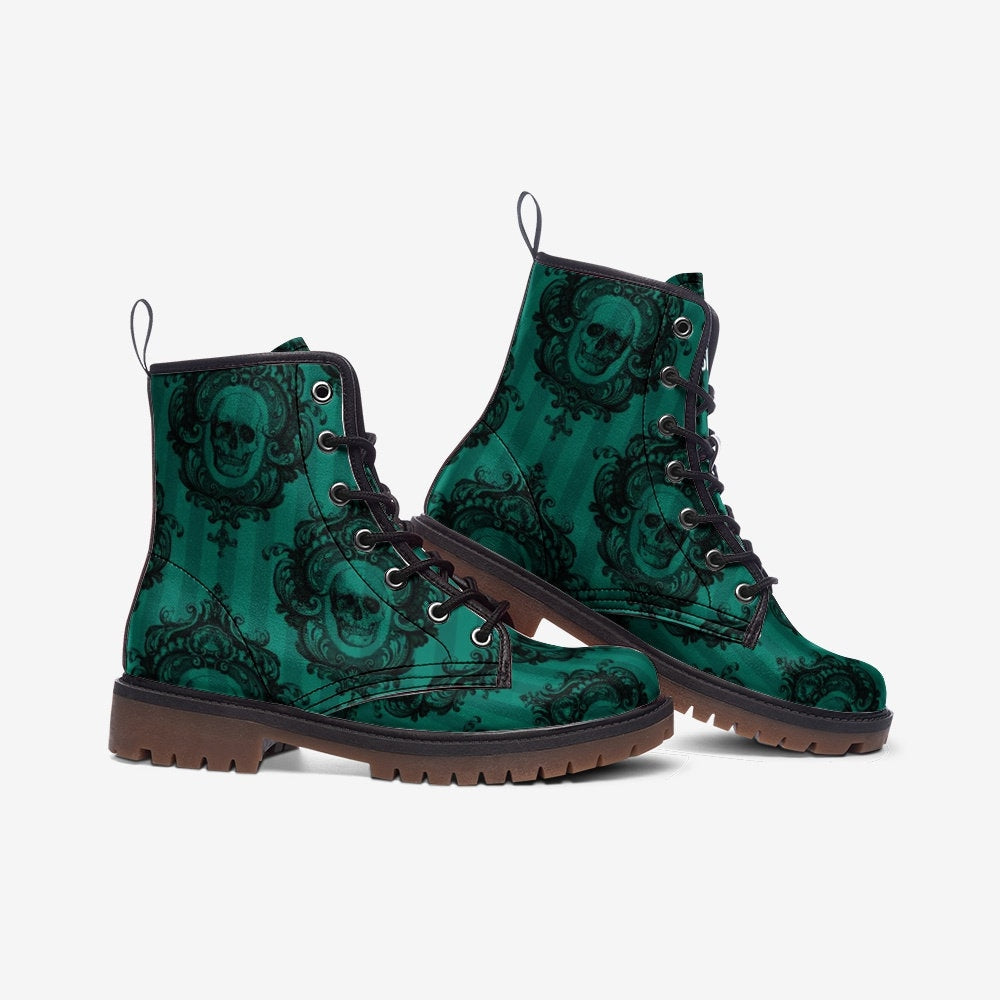Gothic Skull Teal Vegan Leather Unisex Boots