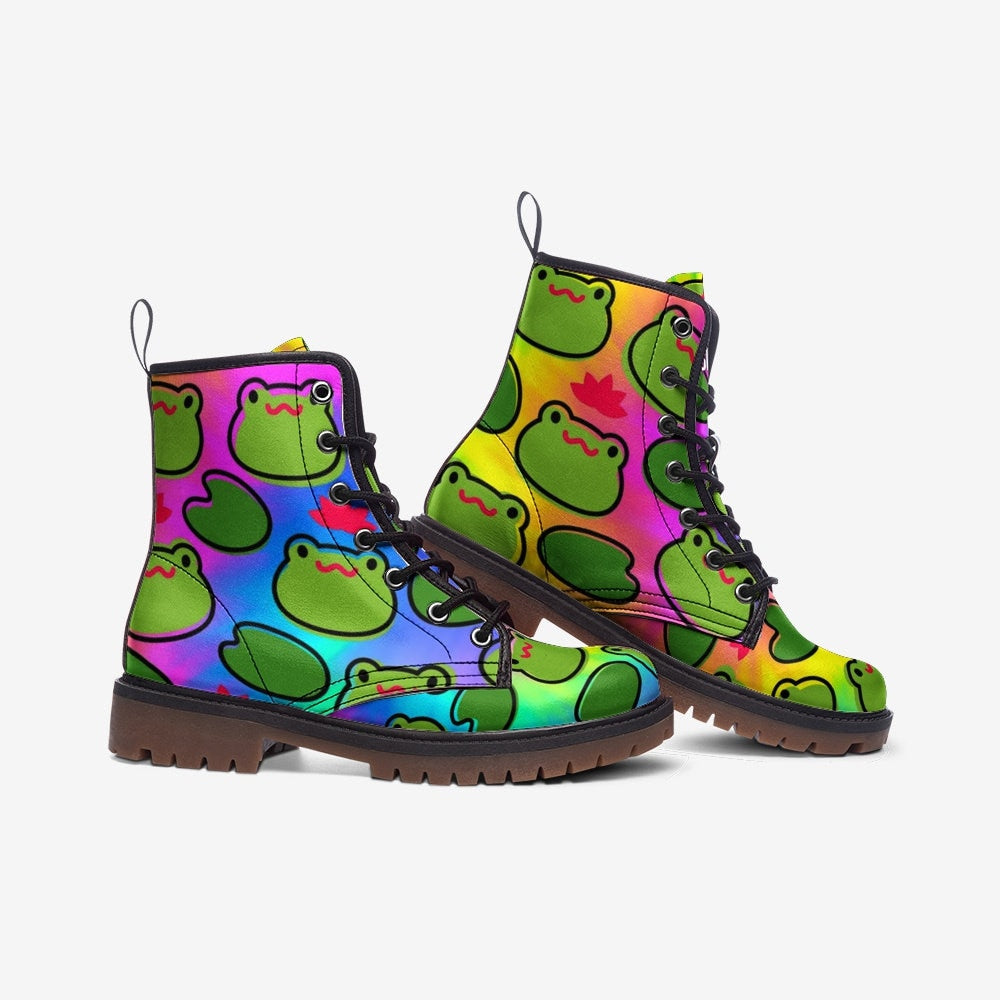 Rainbow Frogs Vegan Leather Unisex Boots