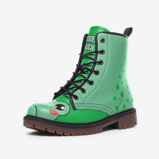 Pastel Green Frog Vegan Leather Unisex Boots