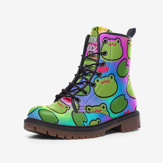 Rainbow Frogs Vegan Leather Unisex Boots