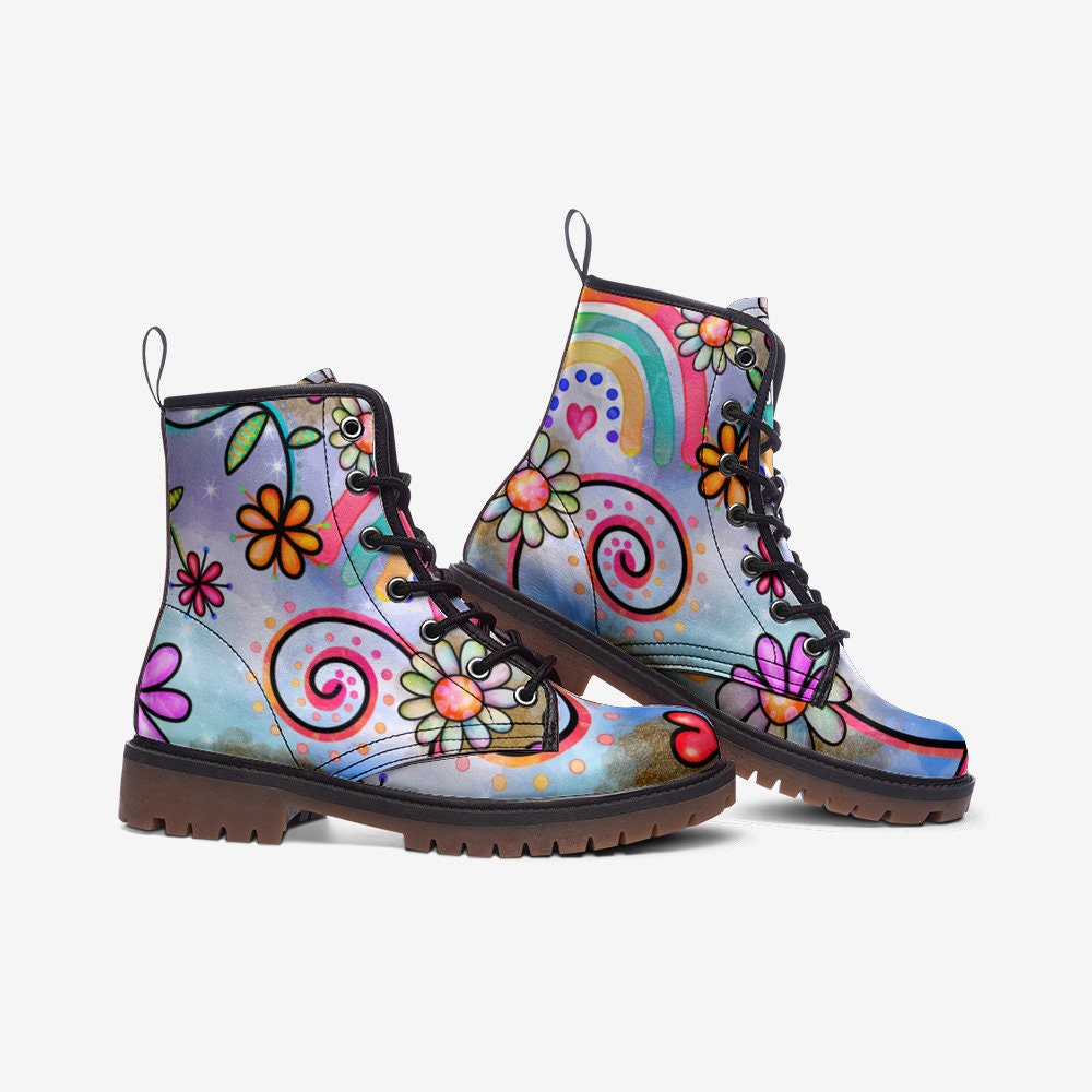 Hippie Artsy Flower Vegan Leather Unisex Boots