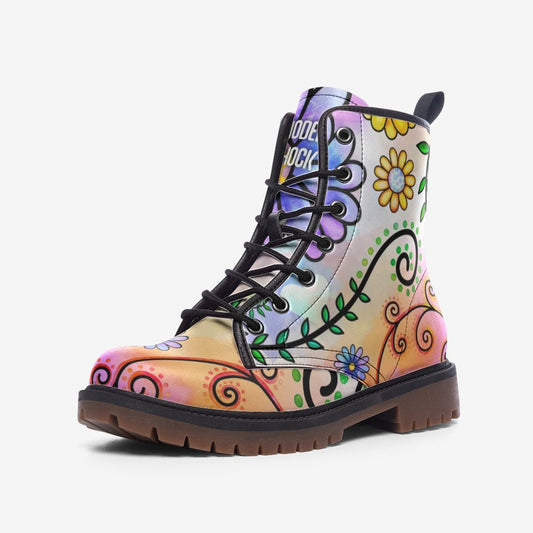 Artsy Flower Colourful Vegan Leather Unisex Boots