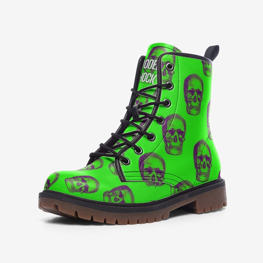 Neon Green Skull Vegan Leather Unisex Boots