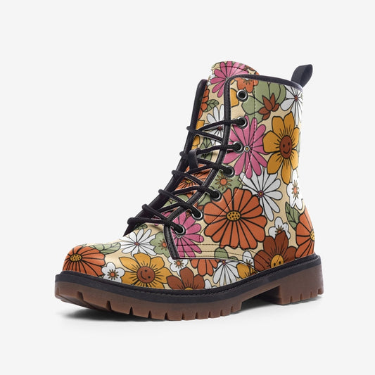 Retro Colourful Flowers Festival Vegan Leather Unisex Boots