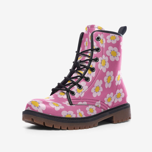 Retro Pink Flower Hippie Vegan Leather Unisex Boots