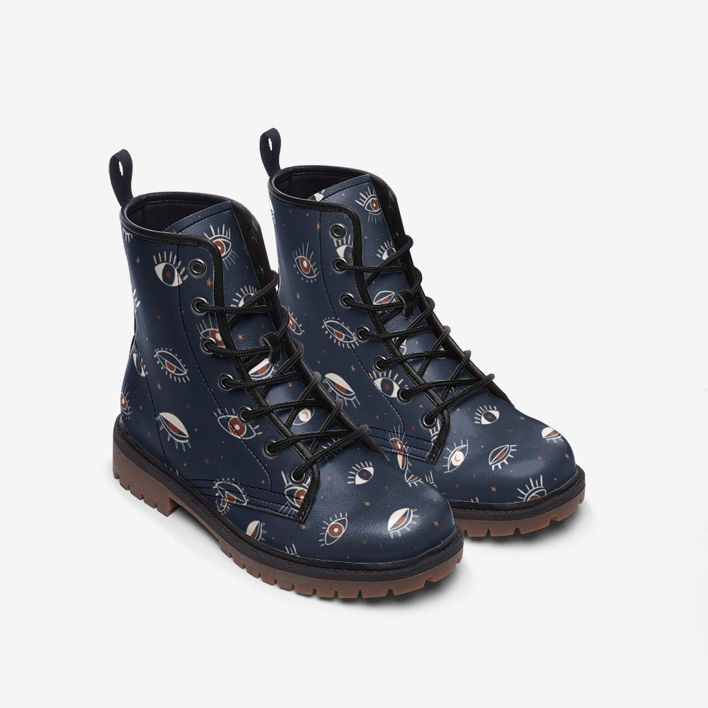 Wicca Navy Witch Eye Vegan Leather Unisex Boots