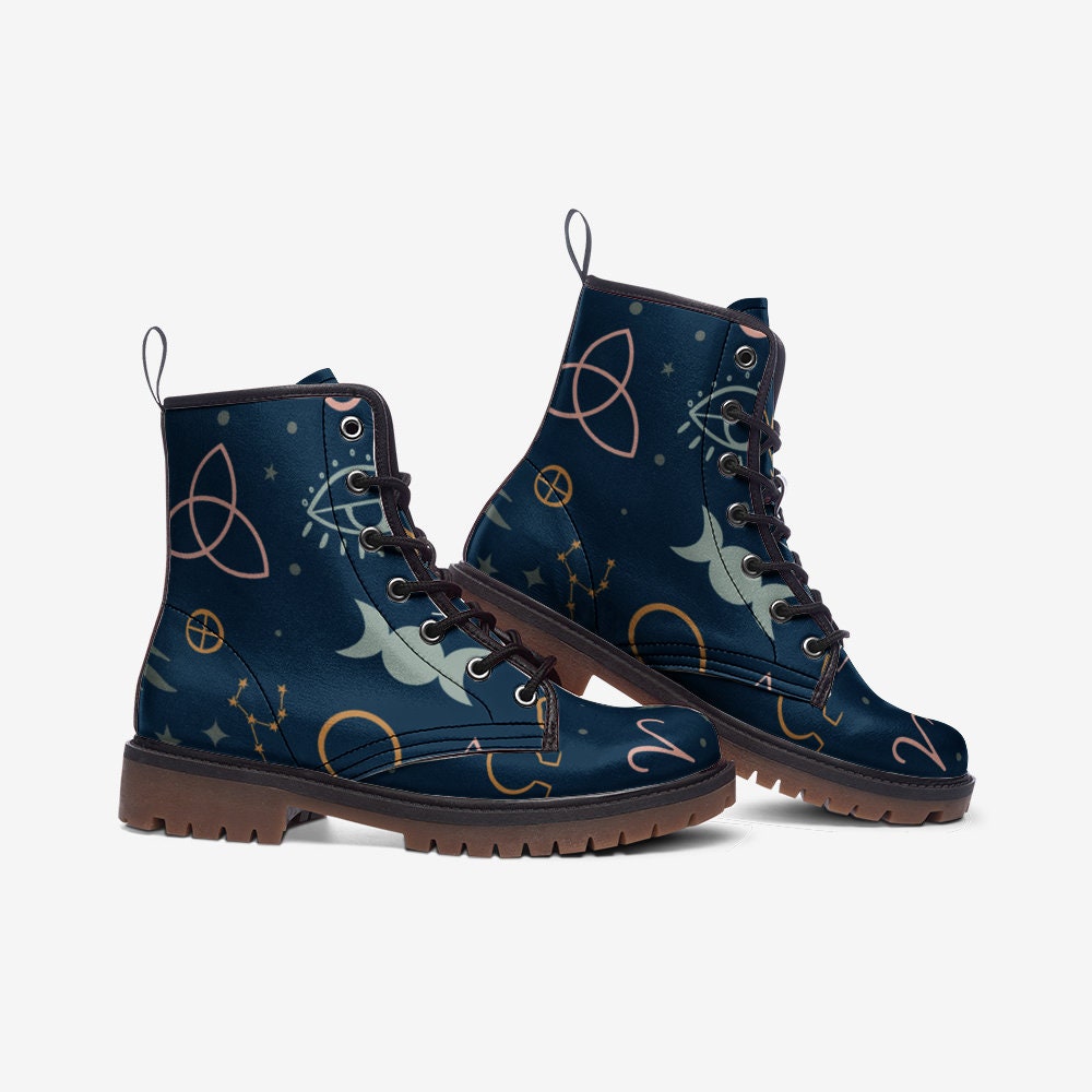 Wicca Navy Vegan Leather Unisex Boots