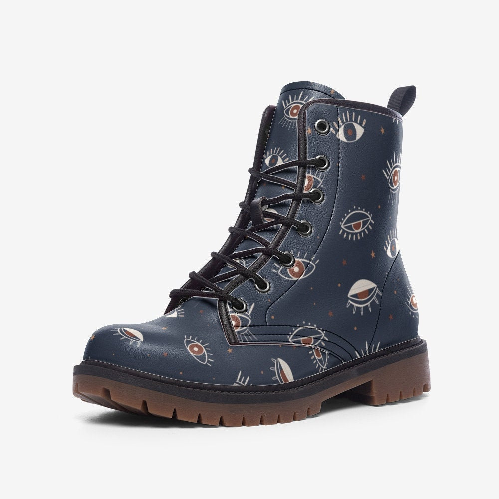 Wicca Navy Witch Eye Vegan Leather Unisex Boots