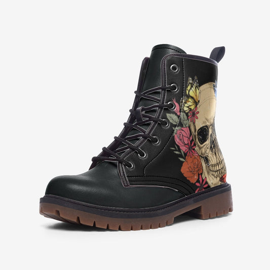 Gothic Skull & Flowers Vegan Leather Unisex Boots