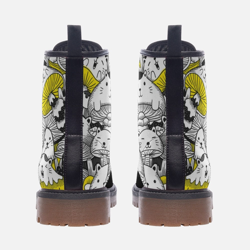 Mushroom Cats Vegan Leather Unisex Boots