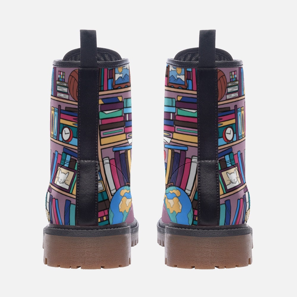 Kawaii Library Purple Vegan Leather Unisex Boots