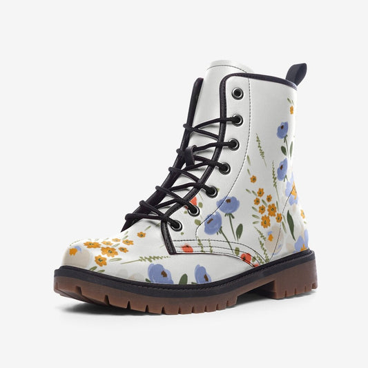 Vintage Flowers White Vegan Leather Unisex Boots