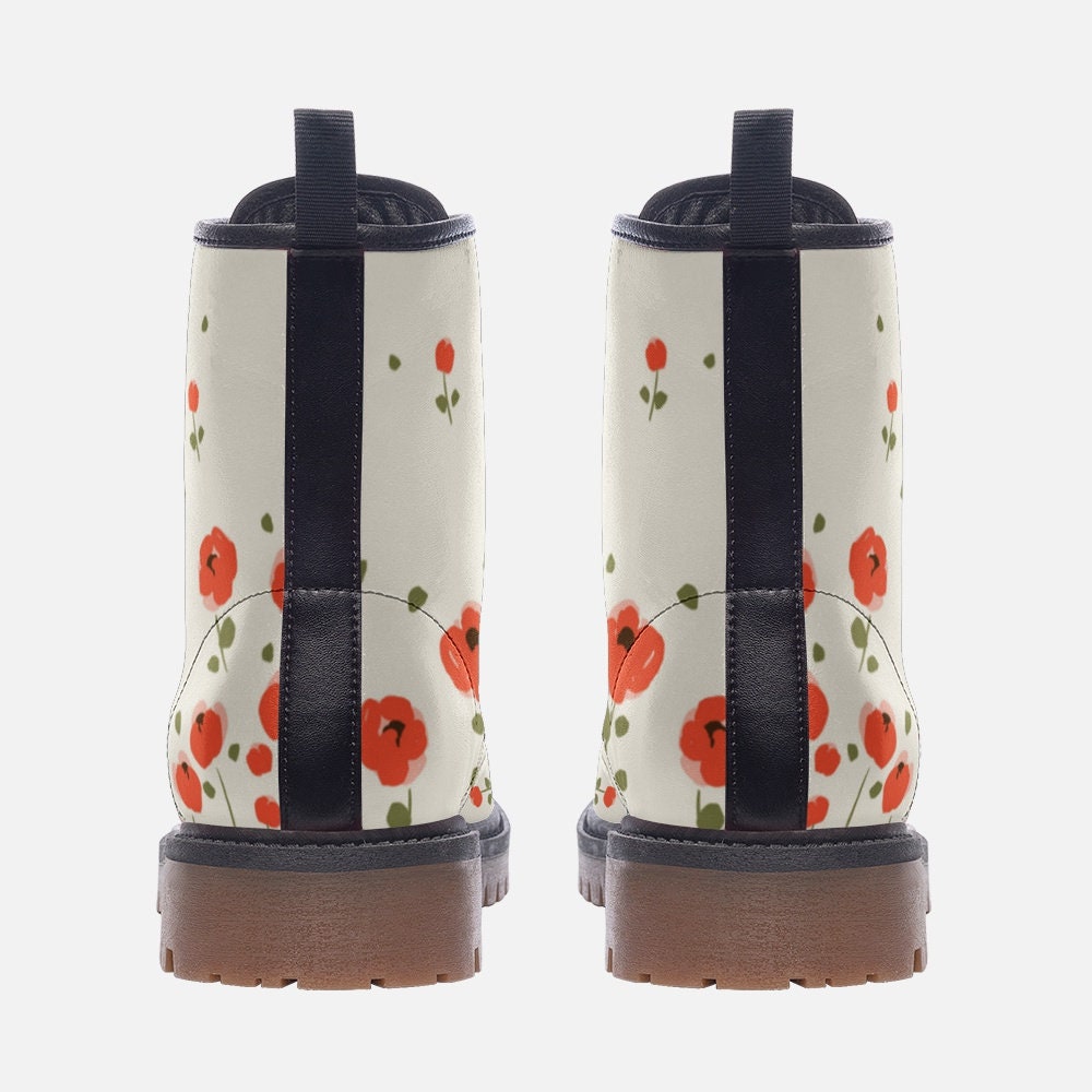 Red Poppy Floral Vegan Leather Unisex Boots