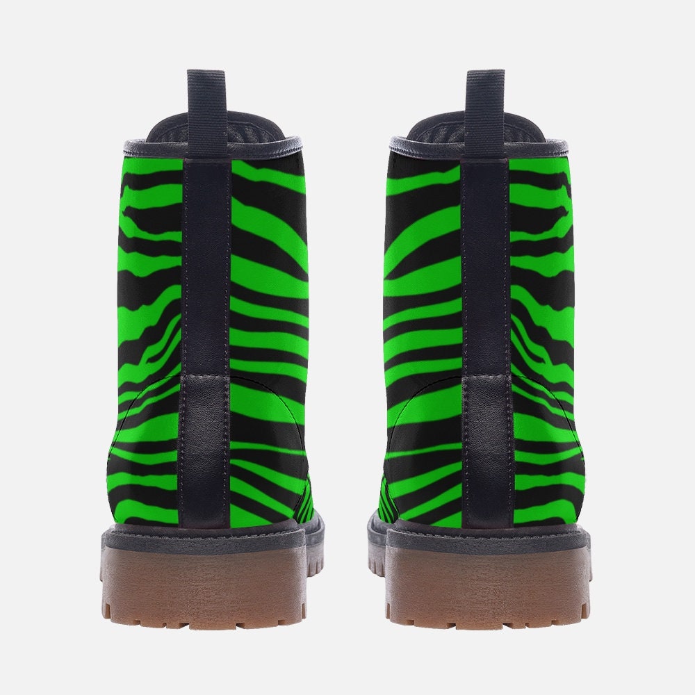 Y2k Neon Green Tiger Pattern Vegan Leather Unisex Boots