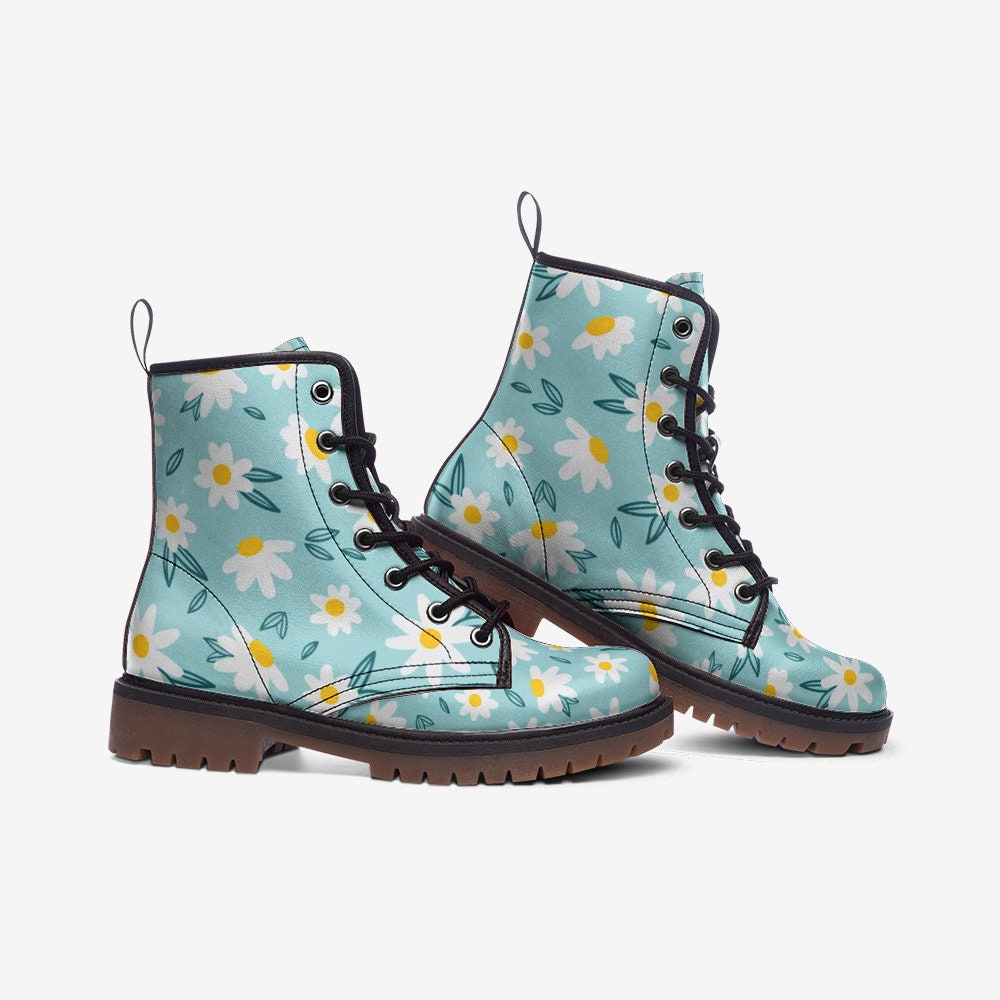 Daisies Blue Vegan Leather Unisex Boots