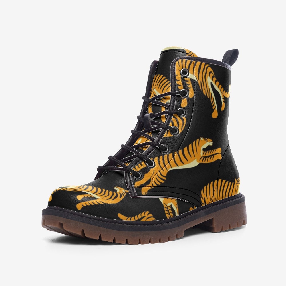 Tiger Black Vegan Leather Unisex Boots