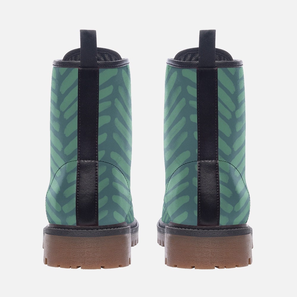 Abstract Green Vegan Leather Unisex Boots