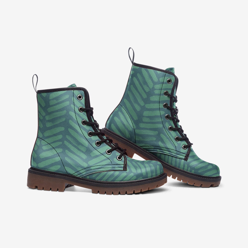 Abstract Green Vegan Leather Unisex Boots
