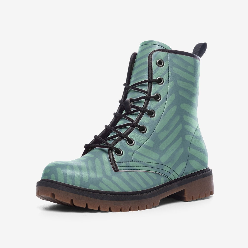 Abstract Green Vegan Leather Unisex Boots