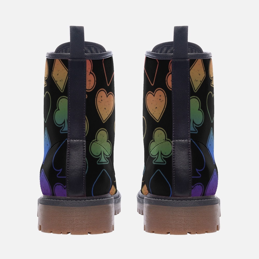 Neon Cards Symbols Rainbow Vegan Leather Unisex Boots