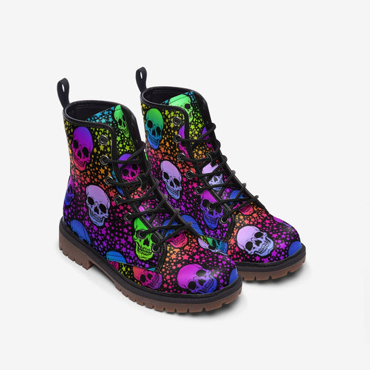 Neon Rainbow Skulls Vegan Leather Unisex Boots