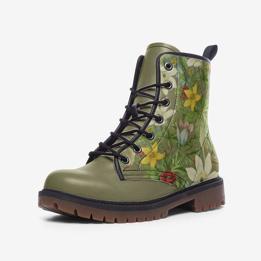 Vintage Flowers Green Vegan Leather Unisex Boots