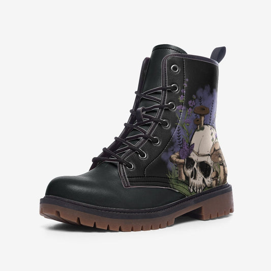 Skull With Mushrooms Vegan Leather Unisex Boots