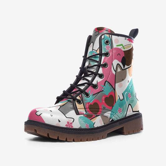 Kawaii Tropical Kittens Vegan Leather Unisex Boots