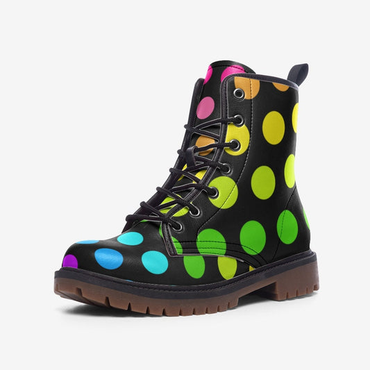 Rainbow Dots Black Vegan Leather Unisex Boots