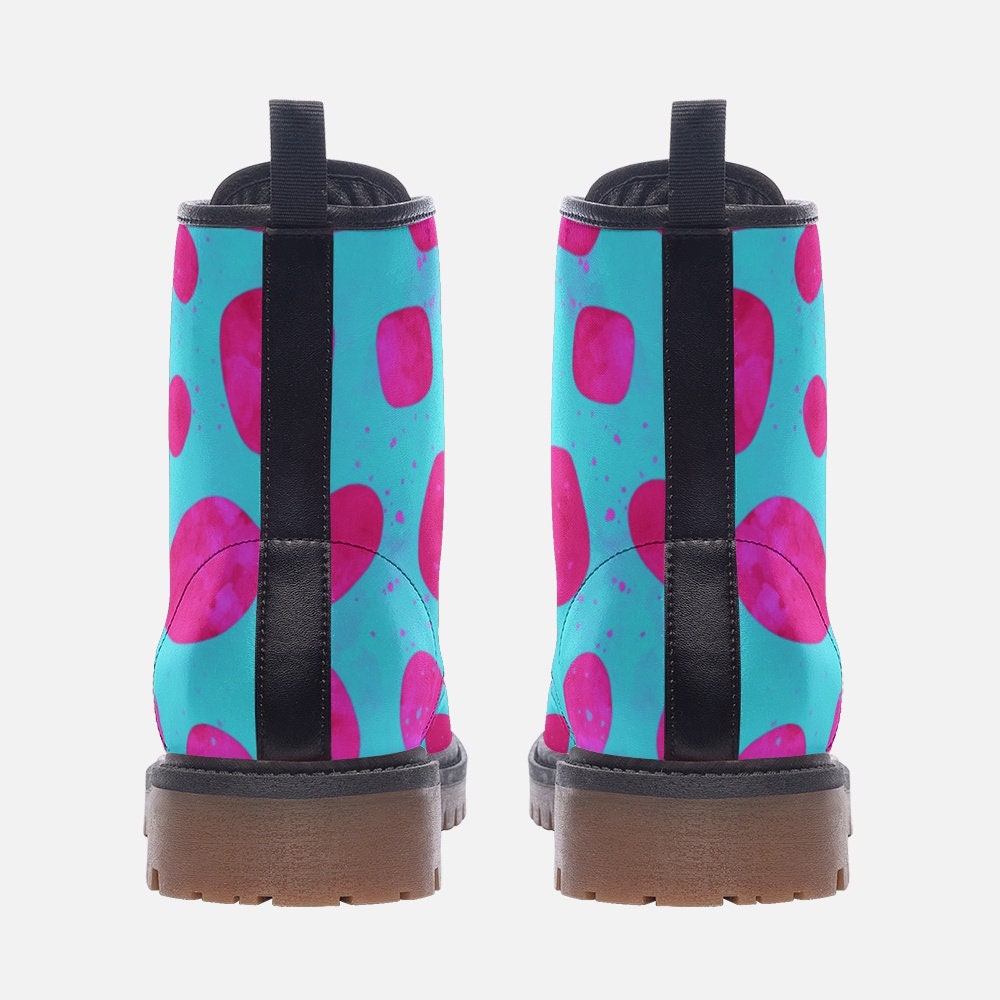 Pink Dots Blue Vegan Leather Unisex Boots