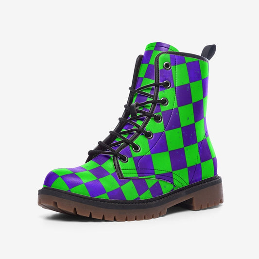 Checkered Green 90s Vegan Leather Unisex Boots