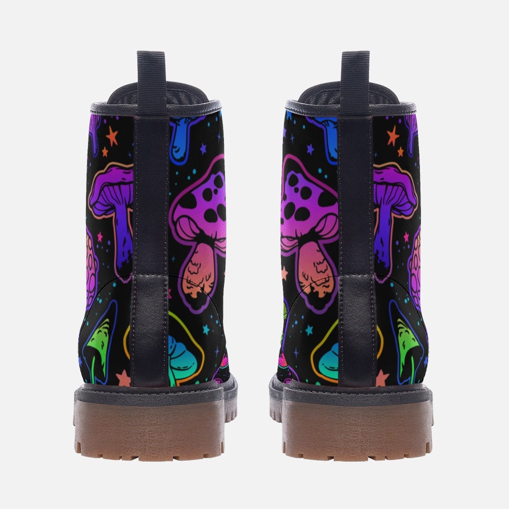 Neon Rainbow Mushrooms Vegan Leather Unisex Boots