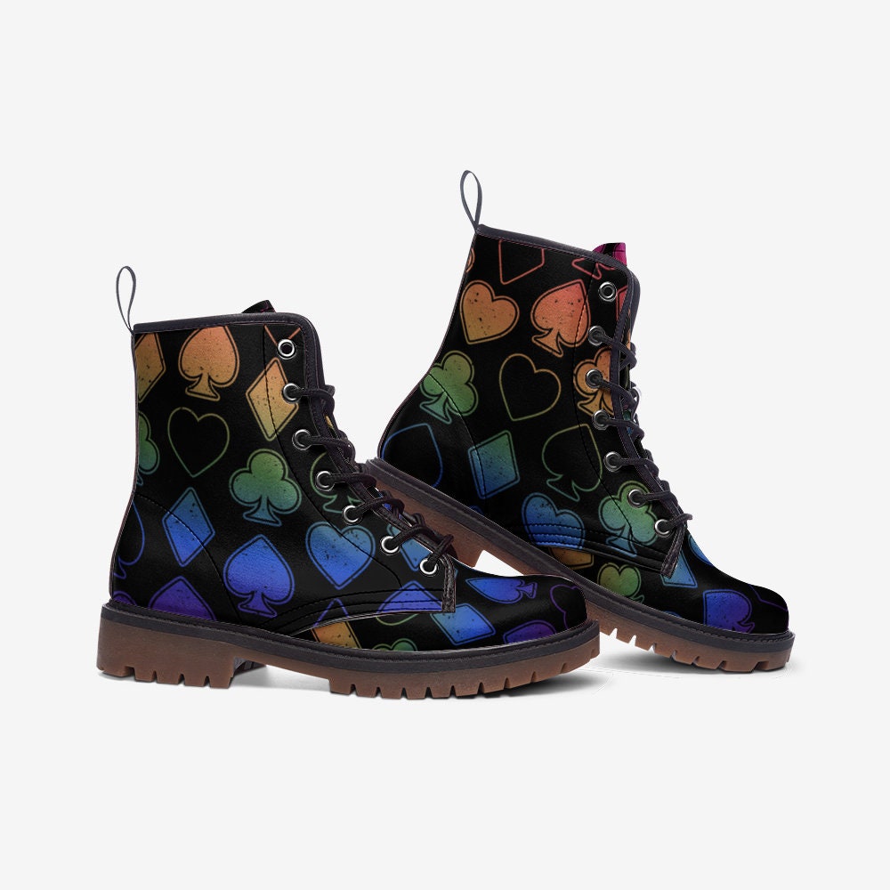 Neon Cards Symbols Rainbow Vegan Leather Unisex Boots