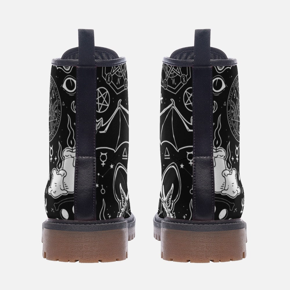 Goth Symbols Black Vegan Leather Unisex Boots
