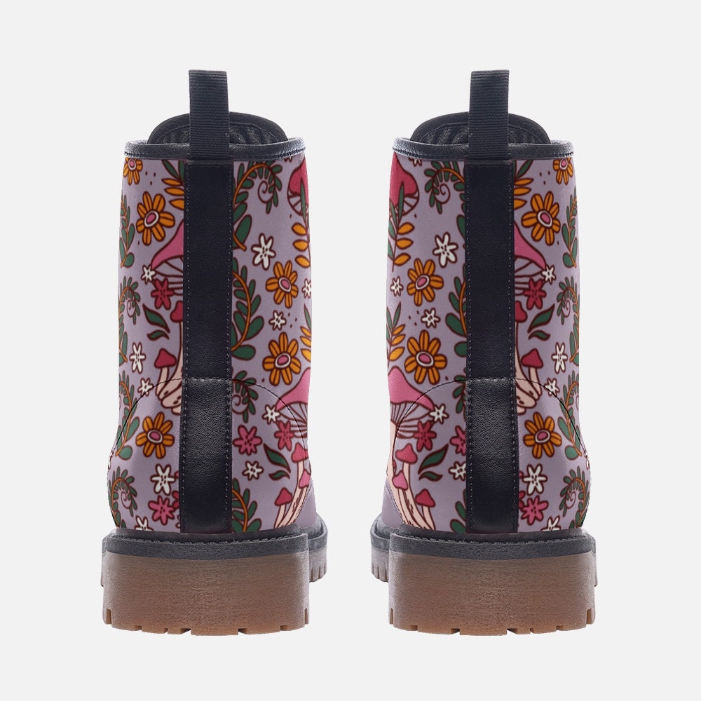 Pastel Purple Cottagecore Mushrooms Vegan Leather Unisex Boots