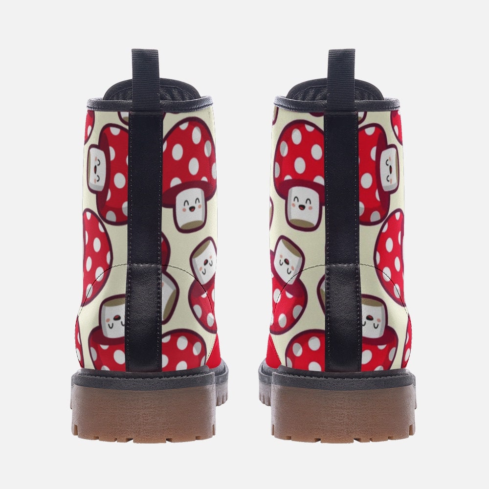 Kawaii Red Mushrooms Vegan Leather Unisex Boots
