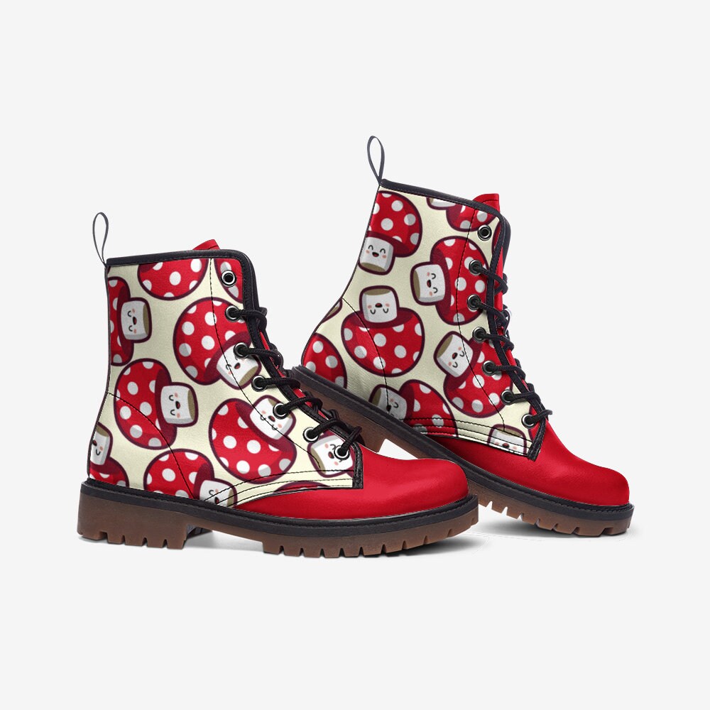 Kawaii Red Mushrooms Vegan Leather Unisex Boots