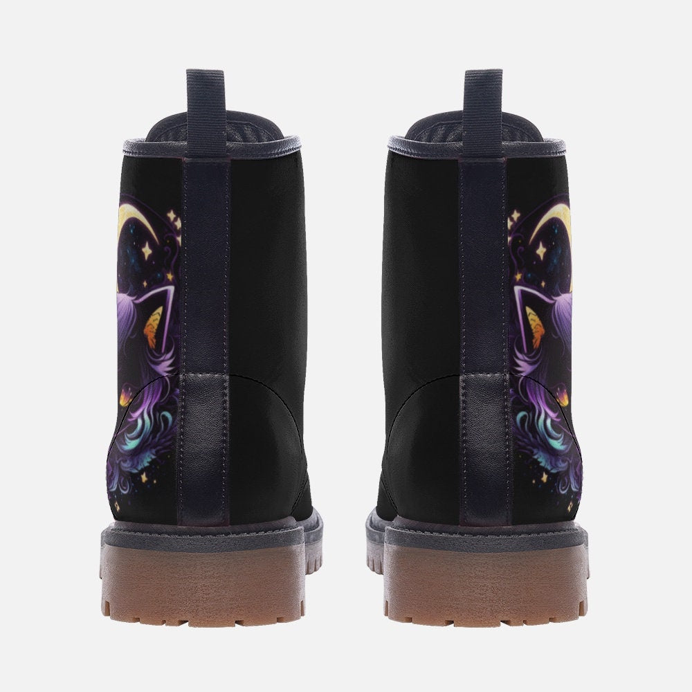 Witchy Cat Celestial Vegan Leather Unisex Boots