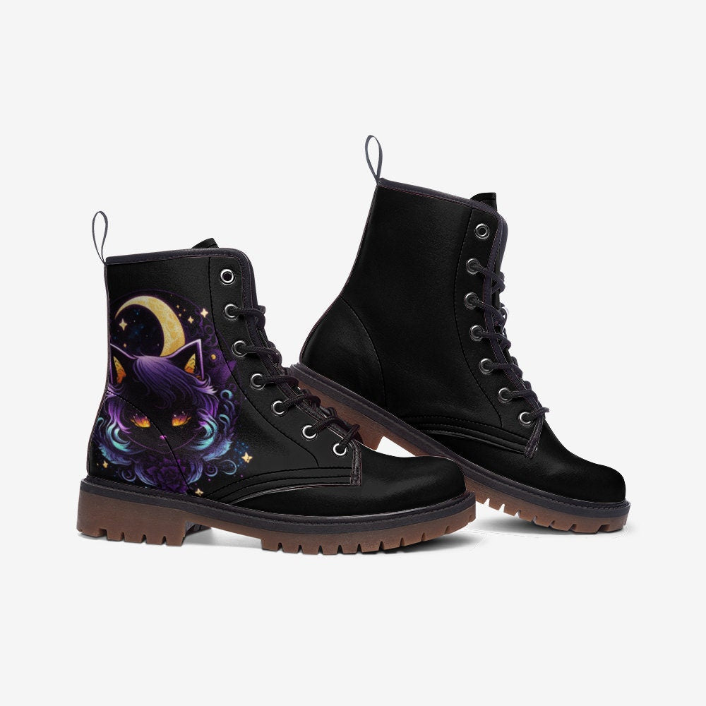 Witchy Cat Celestial Vegan Leather Unisex Boots